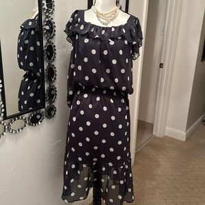 Lauren Conrad, two piece, gray and white polkadot dress